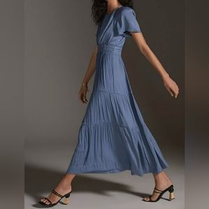 Anthropologie Somerset Satin Blue Maxi Dress Size Medium